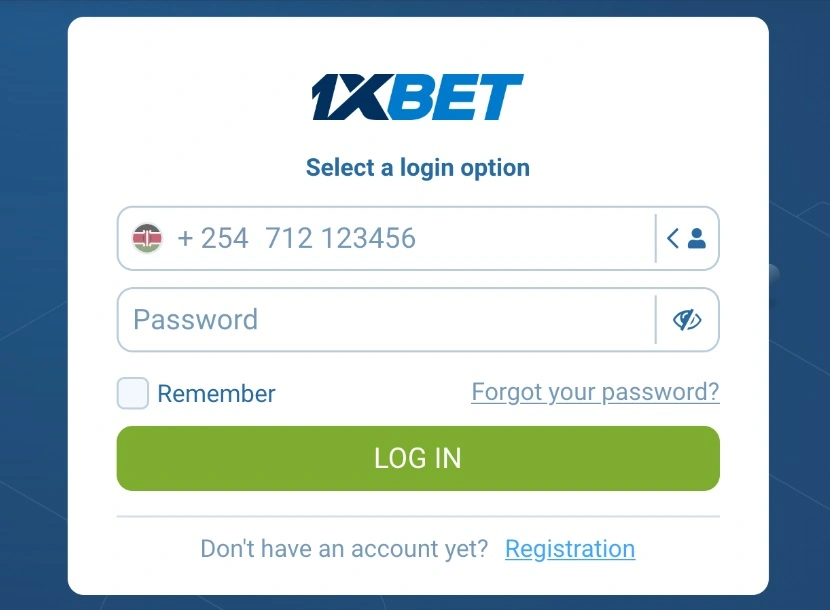 Interfaz de 1xbet para login y apuestas