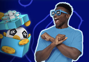 An image of a person wearing sunglasses featuring the 1xBet logo